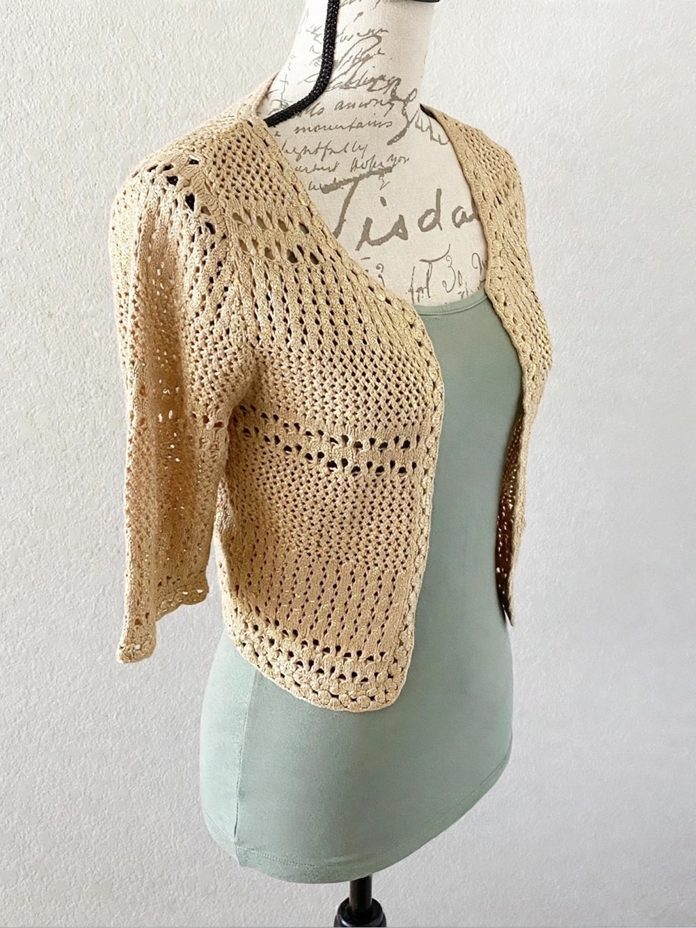 CACHE Crochet Cropped Shrug Copper Camel Tan Color Size Medium EXCELLENT